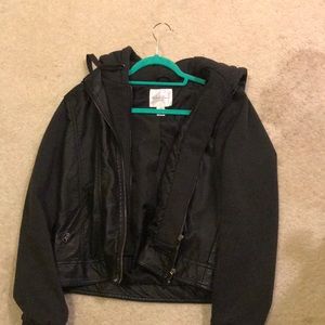 Letterman Leather Jacket with Fabric Sleeves